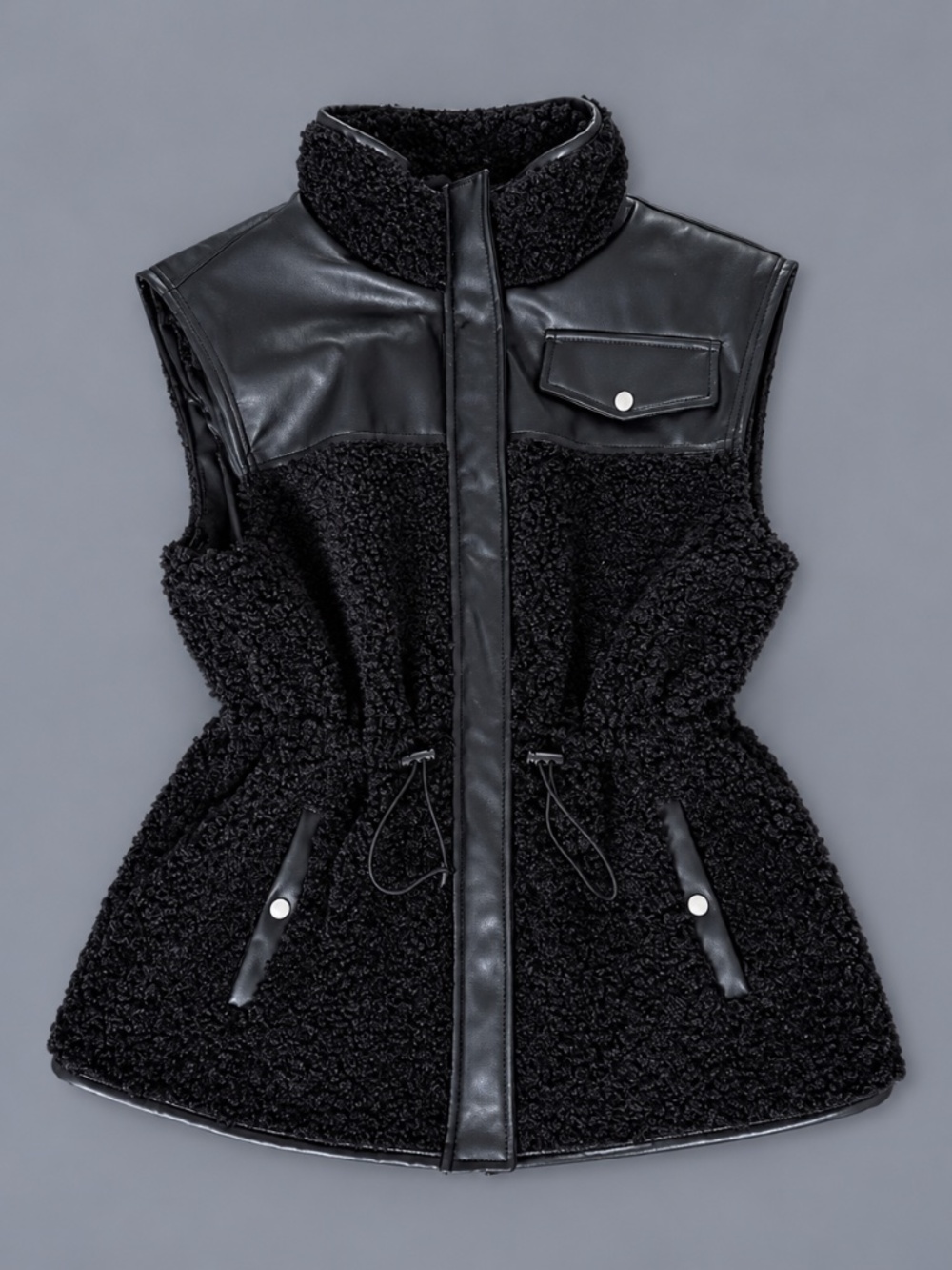 Bagatelle Black Sherpa & Faux Leather Vest – Size S